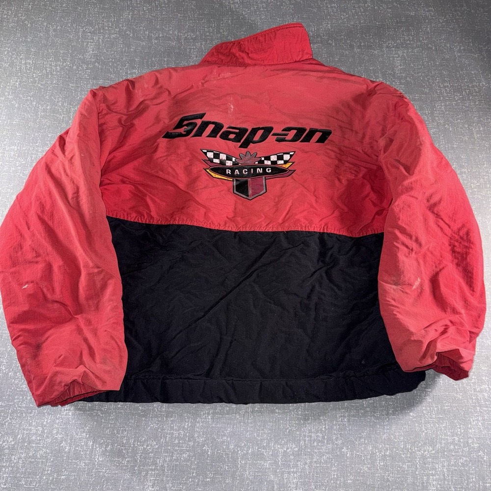 Vintage Swingster Jacket Mens Large Red Black Snap-on Racing Windbreaker USA